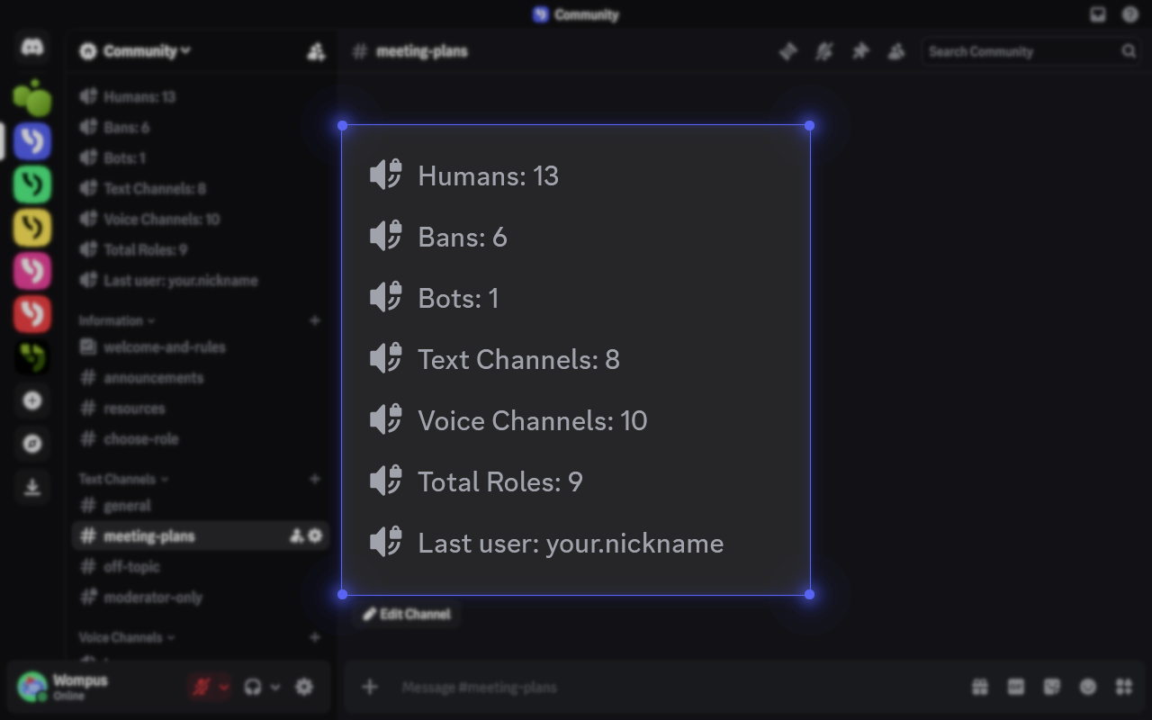How to add Counters and Statistics on Discord Voice Channels