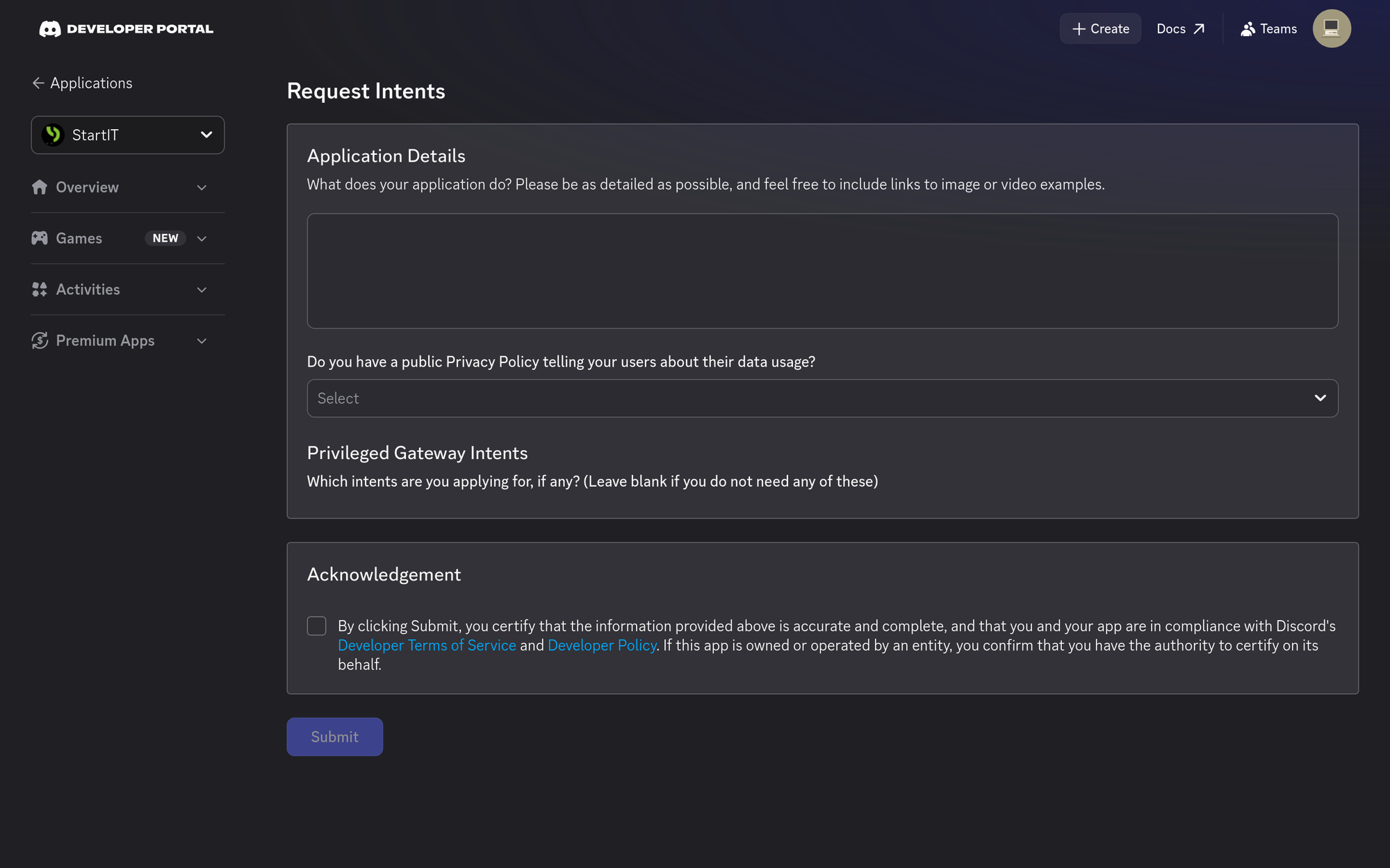 How To Fill Discord's Privileged Intents Form as StartIT Customer